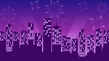 Cityscape illustration of new year event with fireworks over skyline vector