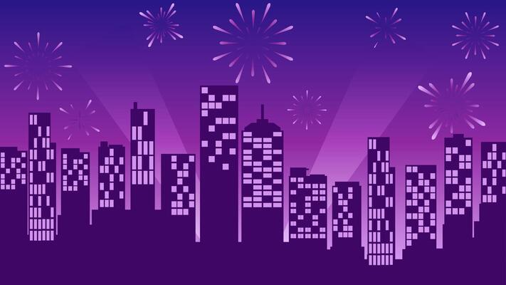 Cityscape illustration of new year event with fireworks over skyline