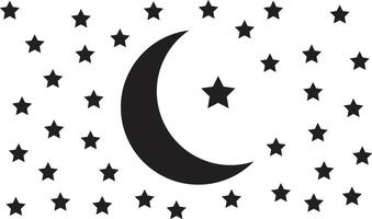 A black and white image of a crescent and stars vector