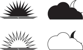 Four different icons of sun, clouds and sun rays vector