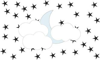 A white cloud with black stars and a moon vector