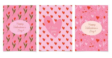 Valentine's Day cards set. Charming prints showcase messages of love. Cute ornate background with frame. Colorful illustrations, perfect for any occasion. vector