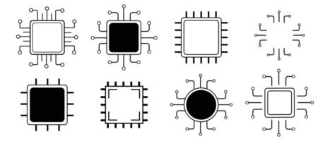 Processor line icon, microchip cpu technology board, Central processing unit. Design element flat, simple silhouette. vector