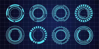 Hud aim pointer optical target, Futuristic focus range indicators, laser crosshair collimator sight. Measurement sniper for sniper gun. Game interface design ui element vector