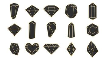 Crystal gemstone polygon stone, contour gem, polyhedron minimal. Elegant outline geometric quartz, jewel. Mineral linear icon. vector