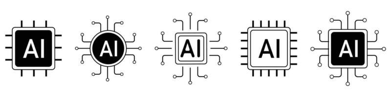 AI circuit board line icon, simple Electric processor chip, Artificial intelligence AI processor. CPU future tech symbol. vector