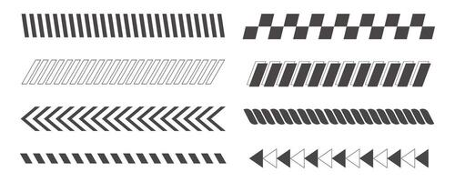 Slash line arrow grid, decorative diagonal divider. Geometric dashed barrier, tape or embroidery. Angled stripes, tilt pattern. vector