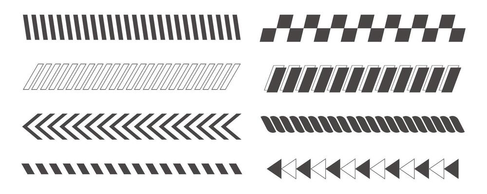Slash line arrow grid, decorative diagonal divider. Geometric dashed barrier, tape or embroidery. Angled stripes, tilt pattern.