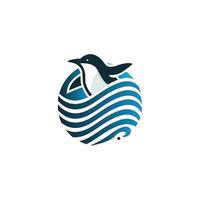 Abstract logo design featuring a penguin incorporated within a wave-style ocean representation, ideal for eco-conscious businesses and aquatic projects. vector