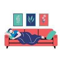 Man Relaxing on Sofa Under Blanket vector