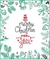Hand drawn Christmas greeting card template. card with doodling elements vector