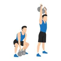 Man doing Double kettlebell dead snatch exercise. vector