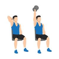 Man doing Seated Single arm overhead dumbbell tricep extensions. vector