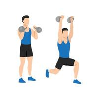 Man doing Double kettlebell split jerk exercise. vector