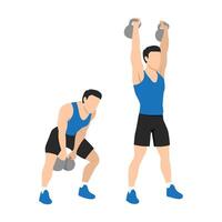 Man doing Double kettlebell swing snatch exercise. vector