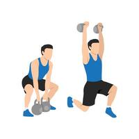Man doing Double kettlebell dead split snatch exercise. vector