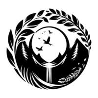 A black and white logo with a bird flying over a mountain vector