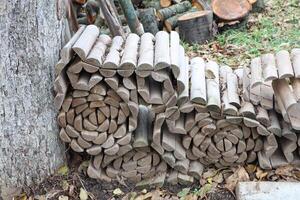 Artfully Stacked Firewood with a Unique and Intriguing Arrangement that Captures Attention photo