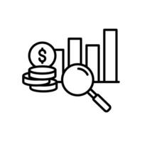 Financial analysis icon with money, bar chart and magnifying glass vector