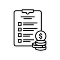 Checklist icon for payment with dollar coins and clipboard vector