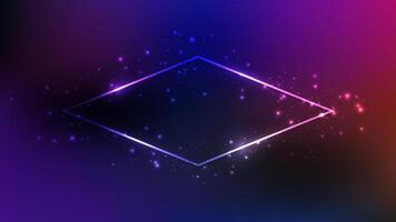 Neon rhomb frame with shining effects and sparkles vector