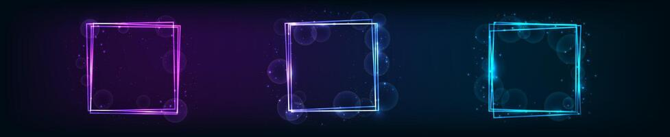 Neon square frame with shining effects and sparkles vector