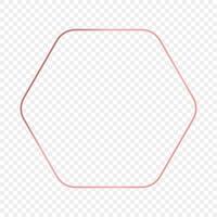 Rose gold glowing rounded hexagon frame vector