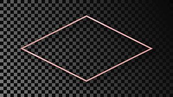 Rose gold glowing rhombus shape frame with shadow vector