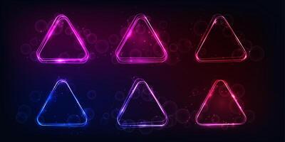 Neon rounded triangle frame with shining effects and sparkles vector