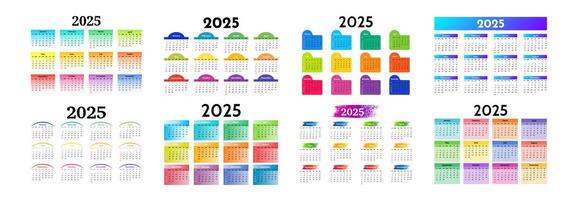 Set of calendars for 2025 isolated on a white background vector