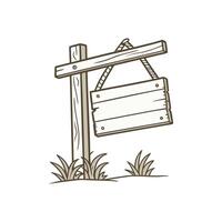 Wooden signboard with grass and a sign on it vector