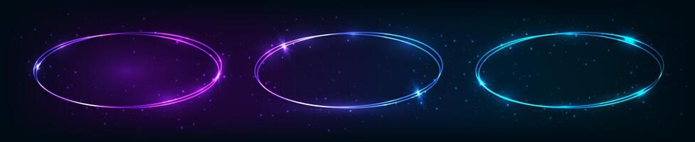 Neon double oval frame with shining effects vector