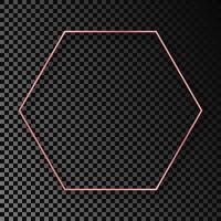 Rose gold glowing hexagon frame with shadow vector