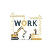 Work construction workers and crane vector