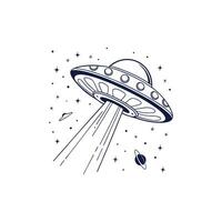 An illustration of an ufo flying through space vector