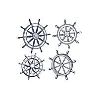 Four ship steering wheels on a white background vector