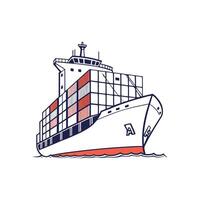 A container ship is shown in a cartoon style vector