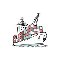 A drawing of a cargo ship with containers on it vector