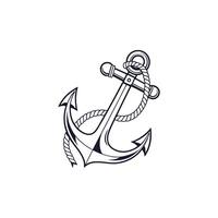 An anchor with rope on it is shown in black and white vector