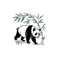 A panda bear walking through a bamboo forest vector