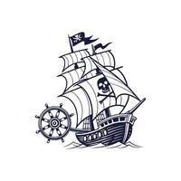 Pirate ship with skull and crossbones on the mast vector