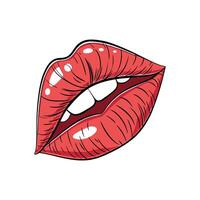Red lips with white teeth on a white background vector