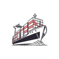 A cargo ship is shown in a cartoon style vector