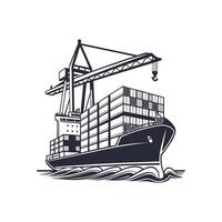 A container ship with a crane on it vector
