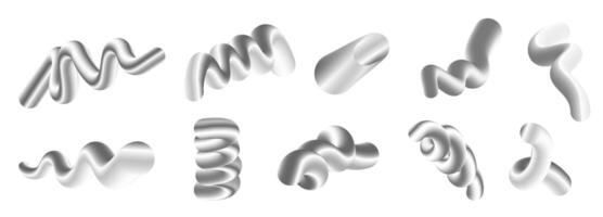 3d chrome metallic twisted liquid lines shapes vector