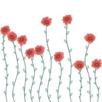 Wildflowers. Red flowers with slender green stems and leaves with a soft watercolor effect. Ideal for home decor, greeting cards, and nature-themed designs vector