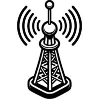 Broadcasting tower radio communication node in monochrome. Simple minimalistic in black ink drawing on white background vector