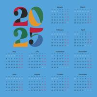 Calendar template 2025 set color english square calender collection vector