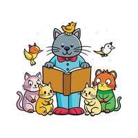 Cat Reading Bedtime Storybook. vector