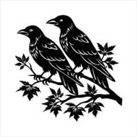 Crow On Branch Vectors